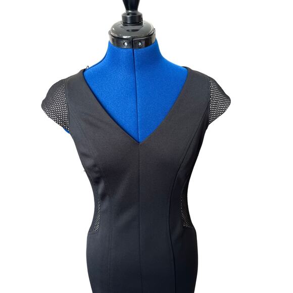 Maggie London Cap Sleeve Black Slimming Illusion Dress Womens Size 4 Career - Picture 3 of 10